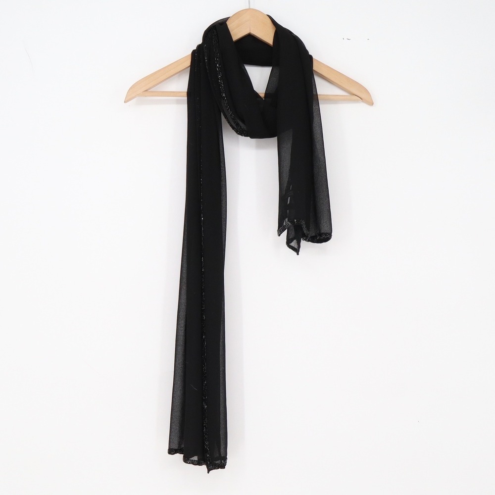 Kenneth Cole Scarf Womens One Size Beaded Trim Sheer Evening Wrap Black Exc